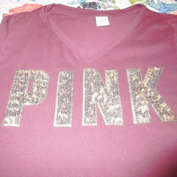 Victoria's Secret Blinged Out T-Shirt Size S Oversized Sequins Short Sleeves - Picture 2 of 10